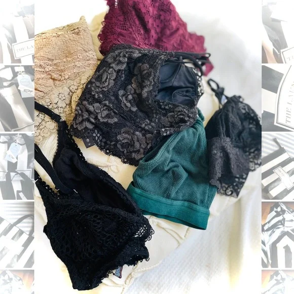 FREE PEOPLESLot of 2 Lace Maroon Burgundy Bralette Tan Strapless Bandeaus